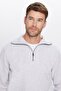Unisex Relax Fit Comfortable Cut Ribbed Patterned Cotton Half Zipper Gray Stand Collar Sweatshirt - 4