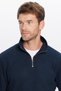 Unisex Relax Fit Comfortable Cut Ribbed Cotton Half Zipper Navy Blue Stand Collar Sweatshirt