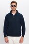 Unisex Relax Fit Comfortable Cut Ribbed Cotton Half Zipper Navy Blue Stand Collar Sweatshirt - 4