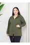 Women's Large Size Hooded Zipper Model 2 Pockets Long Khaki Sports & Casual Sweatshirt Black - 2