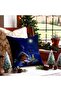 Christmas Themed Red Color 4-Piece Digital Printed Throw Pillow Cover with Blue Night Figures and Plaid Background - 5