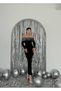 Midi Length Premium Black Velvet Dress with Sequin Embroidery on Collar - 5