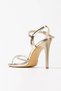 Women's High Heeled Platform Stone Embroidered Gold Wrinkled Patent Leather Summer Shoes - 6
