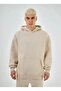 Beige Men's Oversize Basic 3 Thread Raster Hooded Sweatshirt Emg3561 - 3