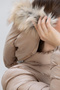 Women's Cream Long Inflatable Coat with Hood and Fur - 5