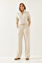 Women's Beige Zippered Basic Modal Fabric Top and Bottom Set 60351225 - 2