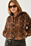 Women's Black Camel Turtleneck Zippered Plush Coat 3108 60351231 - 3