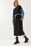 Women's Black Sleeves Denim Detailed Dress 8083 60351247