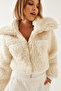 Women's Beige Turtleneck Plush Coat with Elastic Waist 938137 60351233 - 3