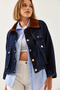 Women's Indigo Collar Velvet Detailed Denim Jacket 6051 60351228 - 3
