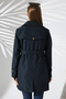 Women's Casual Belted Mid-Length Lined Long-Sleeved Embroidered Trench Coat, Navy Blue - 8