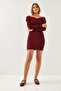 Women's Burgundy Collar Cross Patterned Dress 60351232 - 7