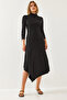 Women's Smoked Asymmetrical Cut Half Turtleneck Dress 60351230