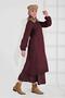 Women's Burgundy Collar Fur Detailed Zippered Cashmere Coat 1705 - 3