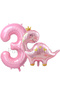 Pink Dinosaur 3 Years Old Pink Color Number Balloon Set Cute Pink Dinosaur Concept Birthday Balloon Set - 6