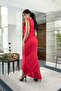 Women's Scuba Diving Fabric Double-Breasted Collar Skirt Flared Red Dress - 3