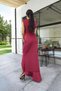 Women's Scuba Diving Fabric Double-Breasted Collar Skirt Flared Burgundy Dress - 5