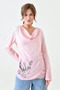Women's Degaye Collar Deer Printed Heart Stone Print Asymmetrical Sporty Stylish Casual Curve Powder Color Blouse - 4