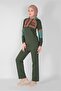 Women's Khaki Printed K Hooded Tracksuit Set 3508 - 2