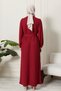 Ribbed Knit Thin Velvet Fabric Belted Belted Winter Half Throat Princess Sleeve Hijab Dress - 6