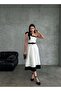 White Evening Dress with Bow Detail and Single Shoulder Belt - 3