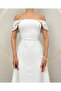 Special Design Pearl Detailed Madonna Collar White Evening Dress - 6