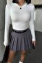 Lycra Stretchy Fabric Long Sleeve Crew Neck Short Crop White Blouse 12973 - 5