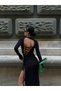 Women's Maxi Length Deep Slit Back Low-cut Back Lace-up Asymmetrical Black Cool Dress - 8