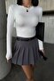 Lycra Stretchy Fabric Long Sleeve Crew Neck Short Crop White Blouse 12973 - 2