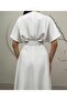 White Evening Dress with Belt Bat Sleeve Slit Detail Wedding Graduation Dress - 7