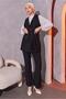 Women's Black Striped Vest and Trousers Set - T 0404 - 2