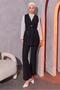 Women's Black Striped Vest and Trousers Set - T 0404