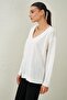 Women's Ecru V-Neck Casual Knitwear Sweater - 3