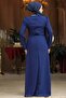 Beading Embroidered Dark Indigo Blue Hijab Evening Dress 46021Im - 3