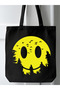 Yellow Smile Design Y2K Tote Bag, Black Thick Canvas Y2K Tote Bag, Shoulder Bag, Tote Bag - 3