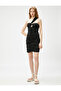 Flat Collar Plain Black Short Women's Dress 3sal80003ıw - 3