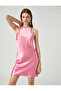 Short Viscose Satin Dress Halter Neck Back Detail - 2