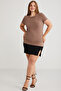 Mayra Women's Slim Fit Slim Fit Crew Neck Basic Brown Plus Size T-Shirt