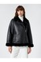 Biker Jacket Faux Leather Plush Detail Zipper Pocket - 3