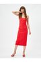 Strapless Evening Dress Midi Length Slit Detailed