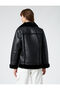 Biker Jacket Faux Leather Plush Detail Zipper Pocket - 4
