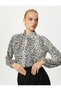 Zebra Patterned Blouse Balloon Sleeve Regular Fit