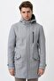 Gray Slim Fit Hooded Cashmere Coat with Zipper Closure Pockets - 2