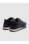 Genuine Leather Navy Blue Lace-Up Men's Sports Shoes - 3