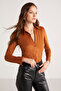 Peyton Women's Slim Fit Slim Fit Faux Suede Classic Knitted Tan Shirt