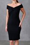 Women's Lycra Flexible Diving Fabric Short Sleeve Detailed Pencil Cut V-Neck Midi Length Black Dress 5038 - 2