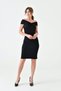 Women's Stretchy Diver Fabric Short Sleeve Midi Length Black Dress 5038