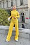 Yellow Half Fisherman Knit Crop Sweater Trousers Knitwear Bottom-Top Set - 2