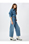 Wide Short Leg Jeans with High Waist Belt Detail Button - Wide Leg Jeans - 2
