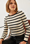 Women's Black Ecru Striped Sweater 20246253 - 5